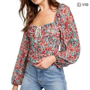 Free People Mable Floral Bustier Peasant Top XS